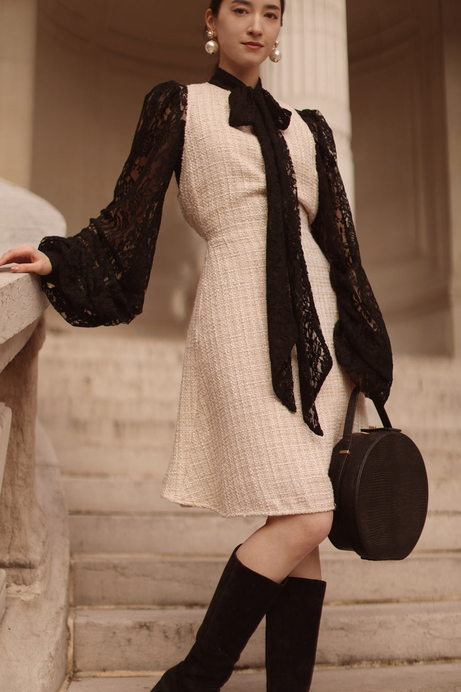 Beige Tweed Swing Dress