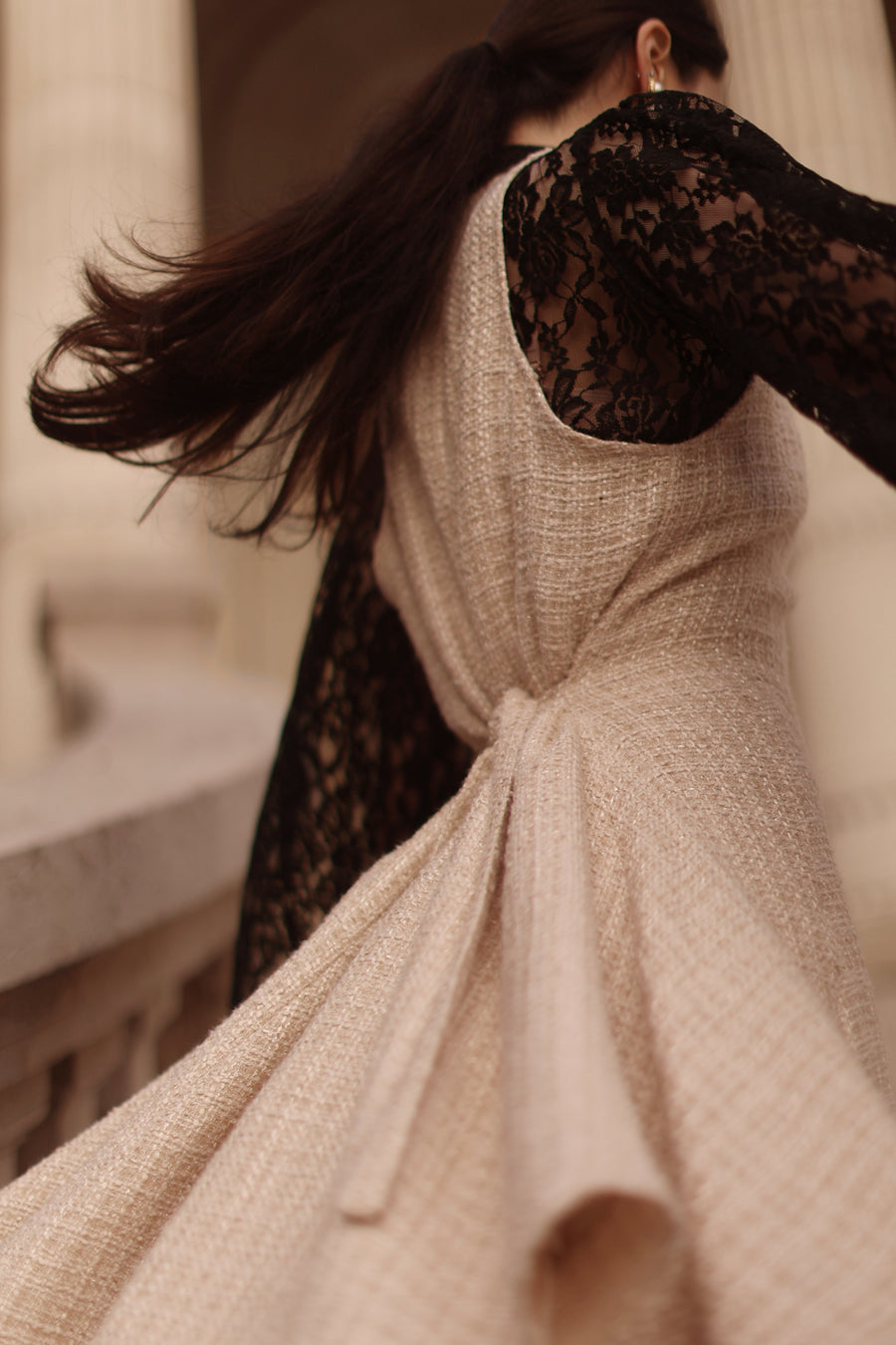 Beige Tweed Swing Dress