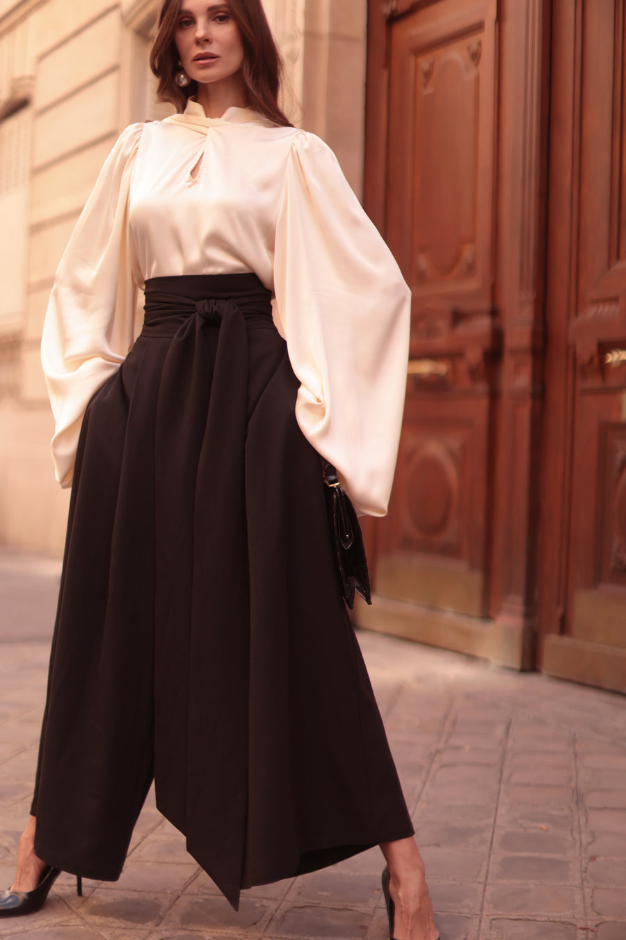 Black Tailored Wrap Trousers