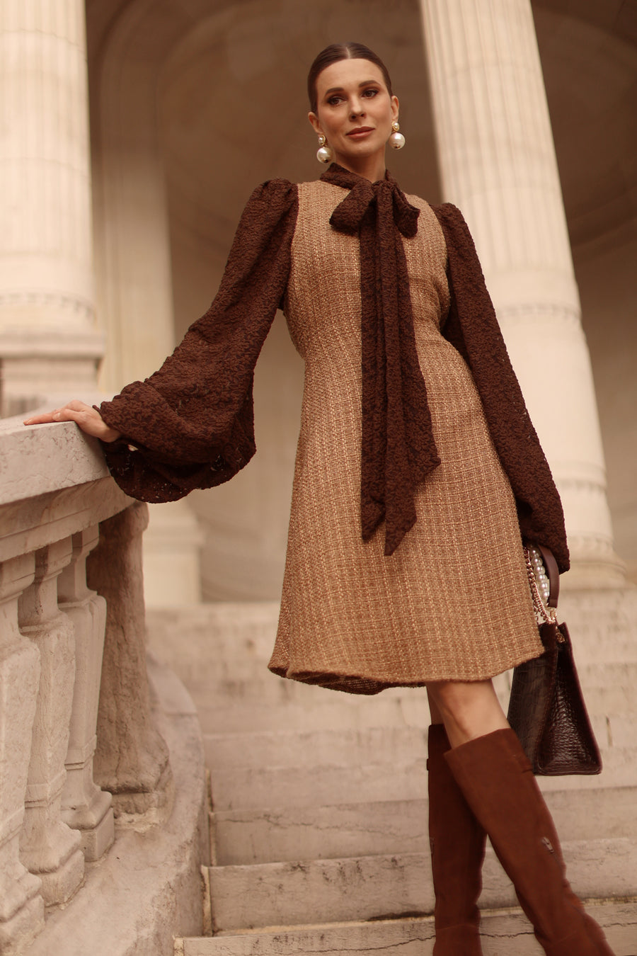 Camel Tweed Swing Dress