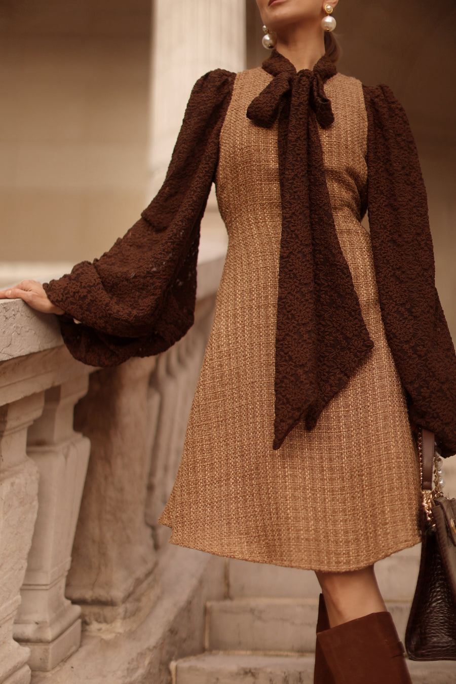 Camel Tweed Swing Dress