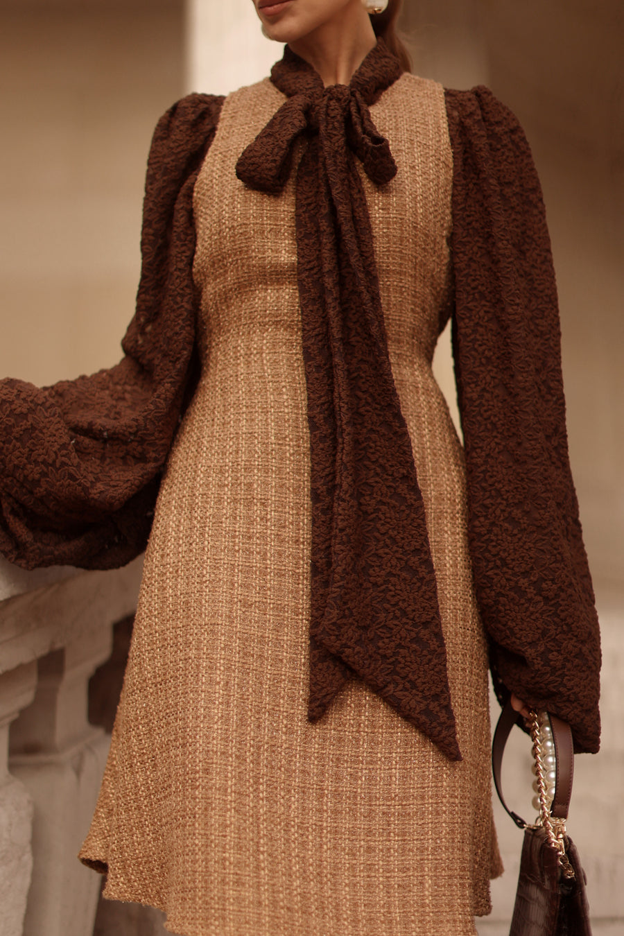 Camel Tweed Swing Dress