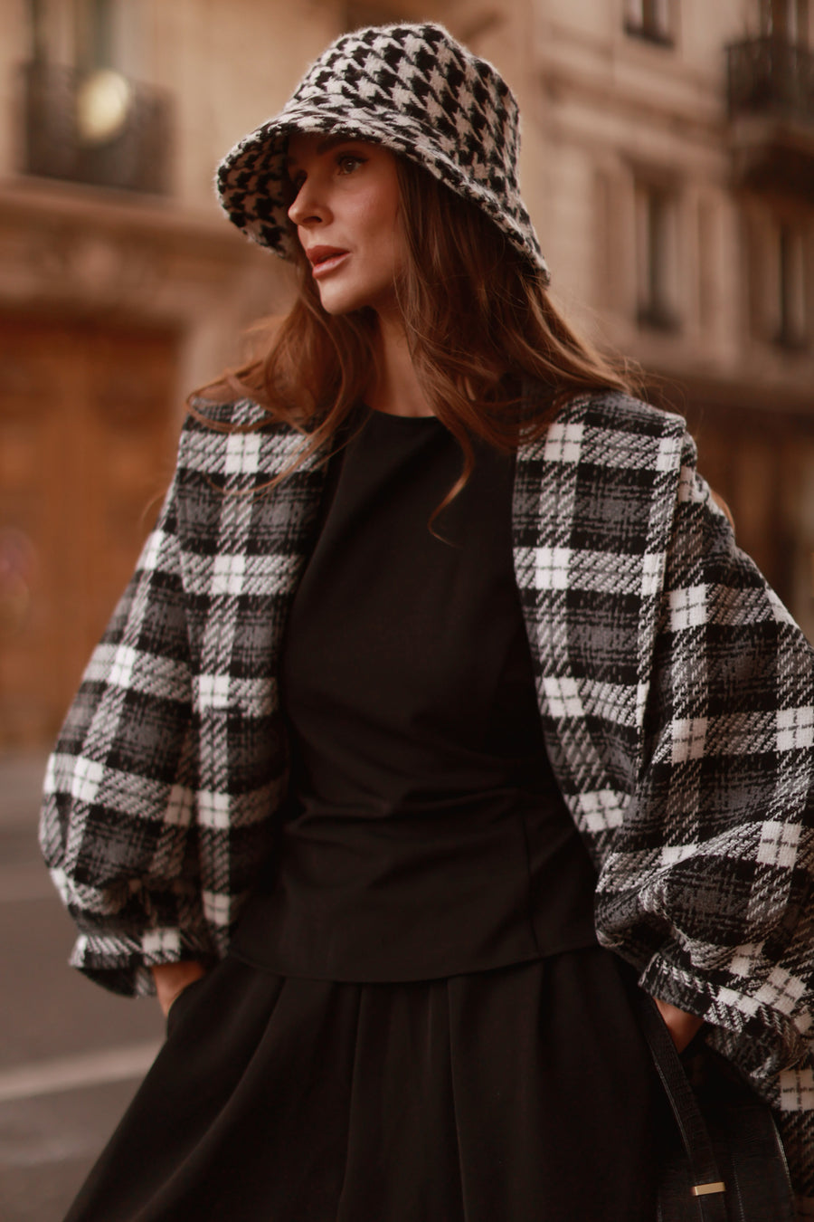 Black Tartan Swing Coat