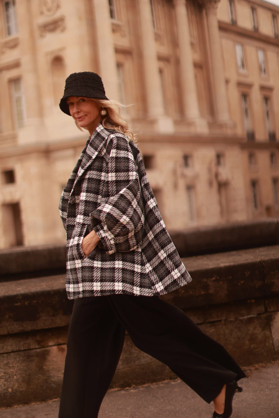 Black Tartan Swing Coat