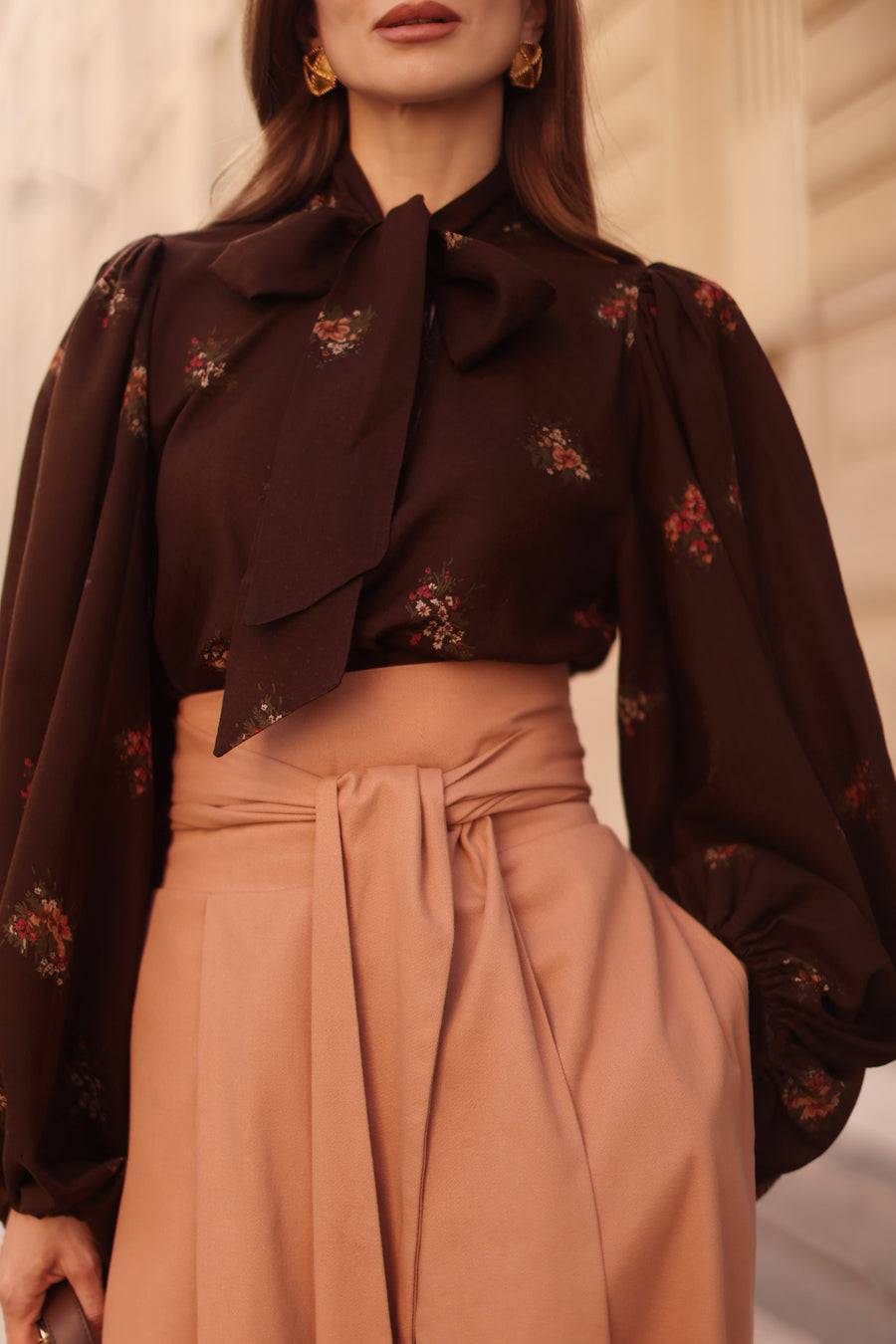 Brown Bouquet Rococo Blouse