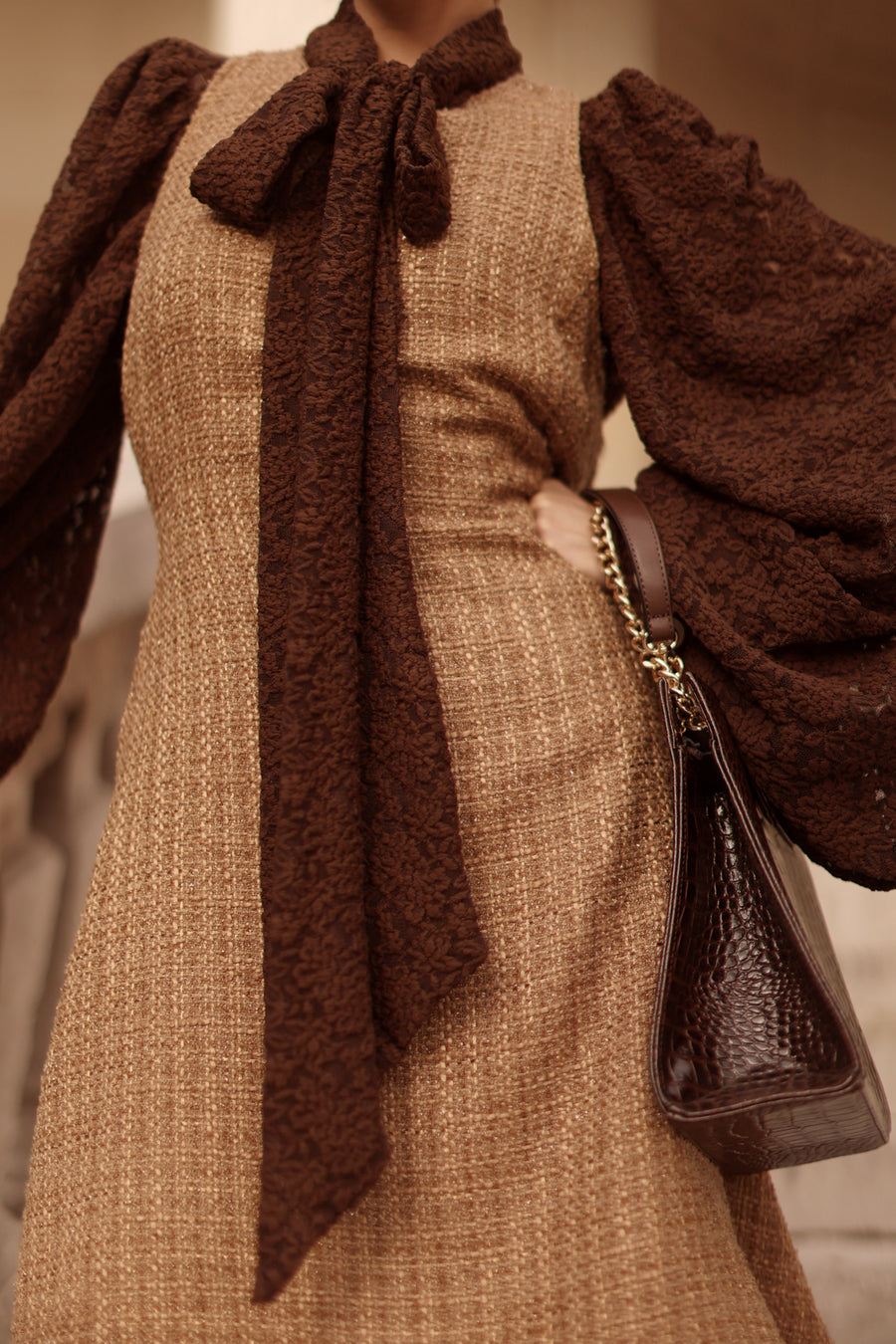 Camel Tweed Swing Dress