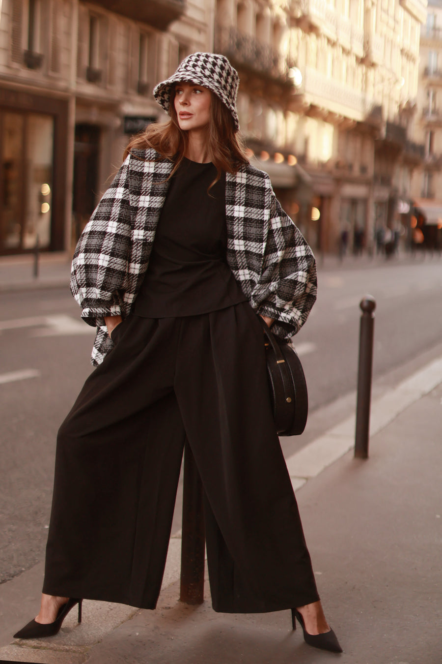 Black Tartan Swing Coat