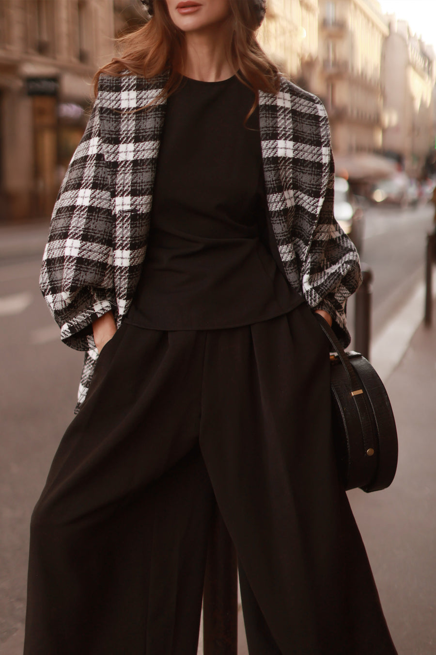 Black Tartan Swing Coat