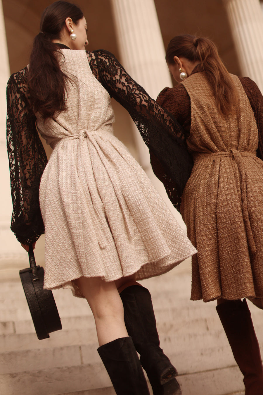 Beige Tweed Swing Dress