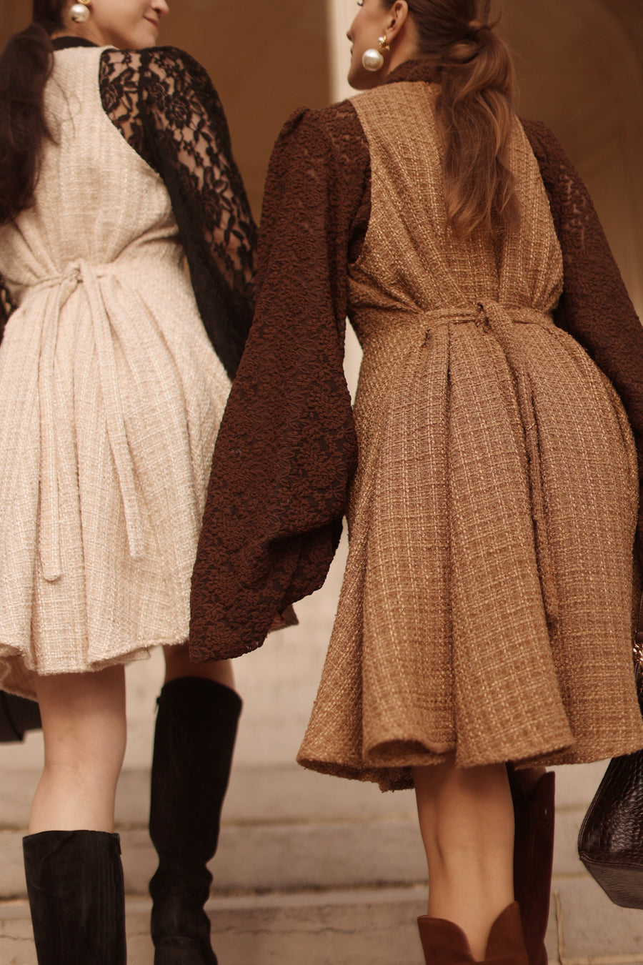 Beige Tweed Swing Dress