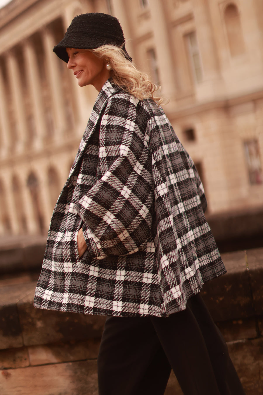 Black Tartan Swing Coat