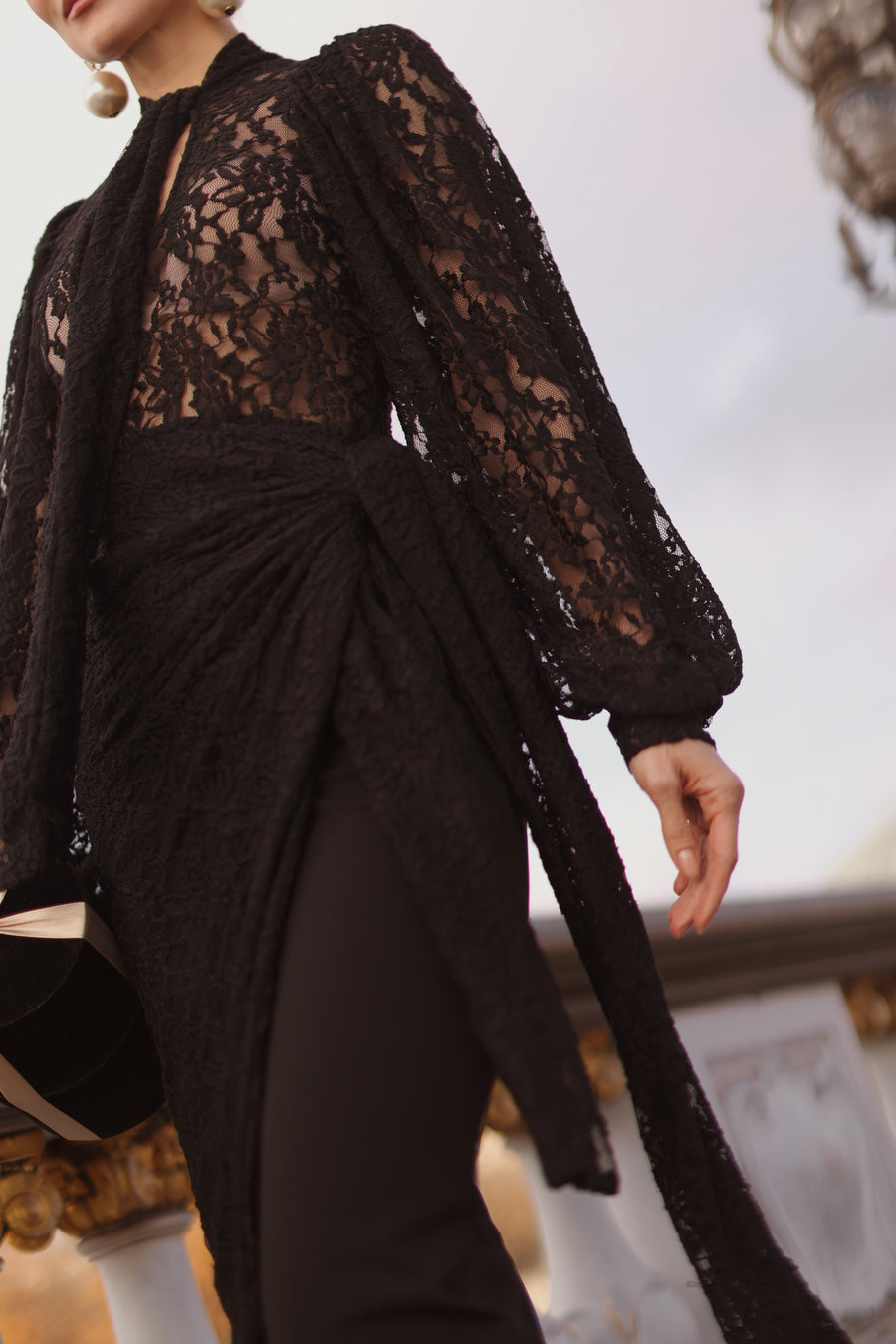 Baroque Lace Wrap Dress