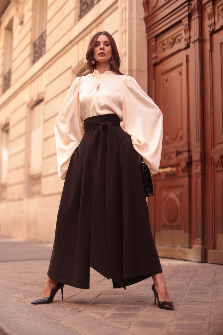 Black Tailored Wrap Trousers