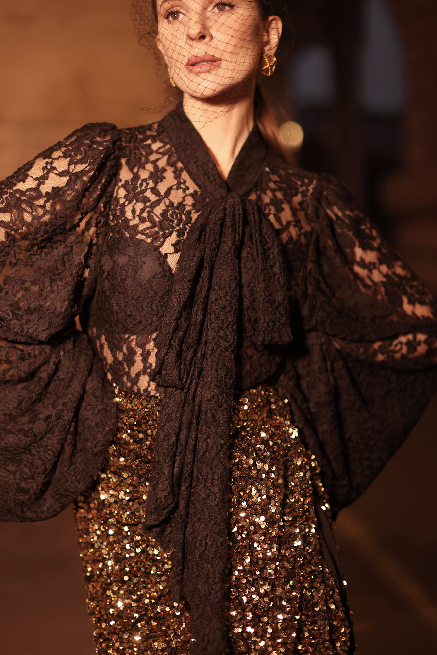 Black Lace Baroque Blouse