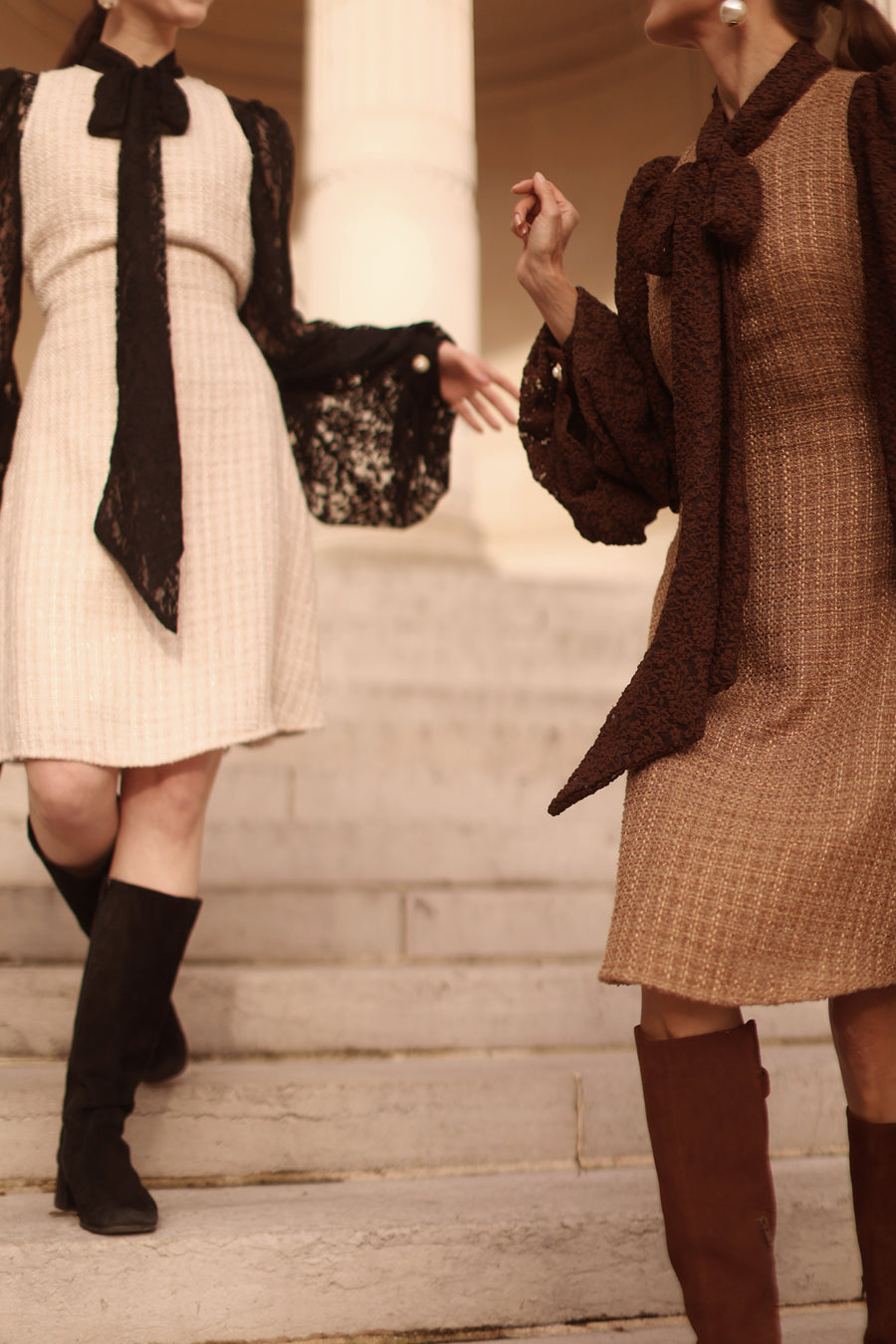 Beige Tweed Swing Dress