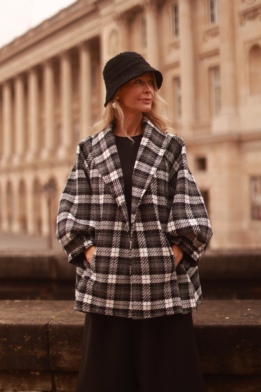 Black Tartan Swing Coat