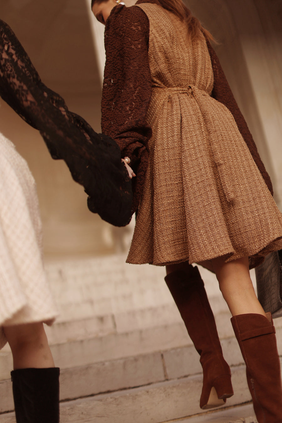 Camel Tweed Swing Dress