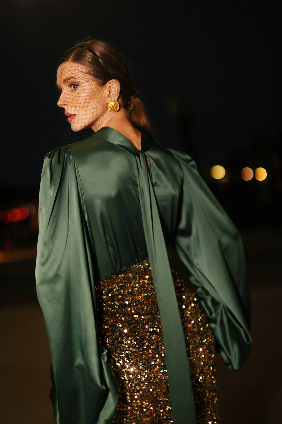 Green Satin Baroque Blouse