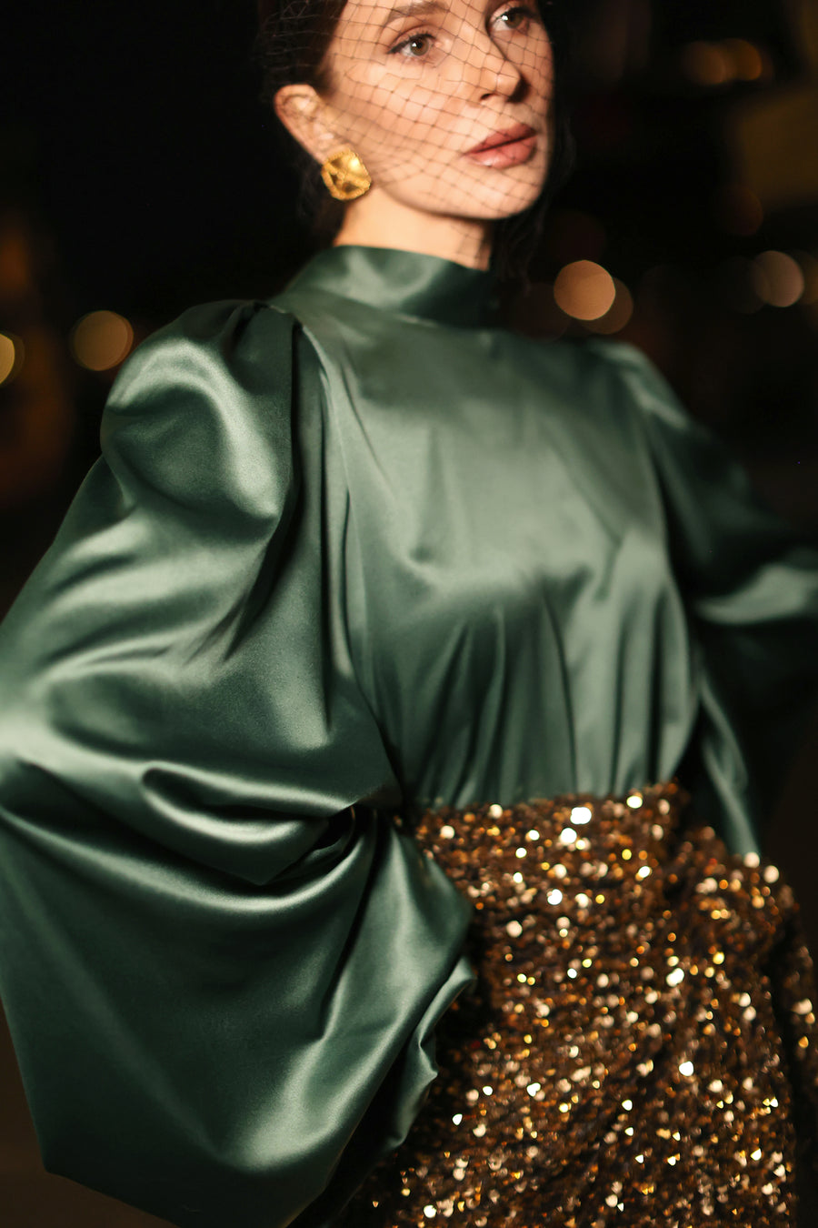 Green Satin Baroque Blouse