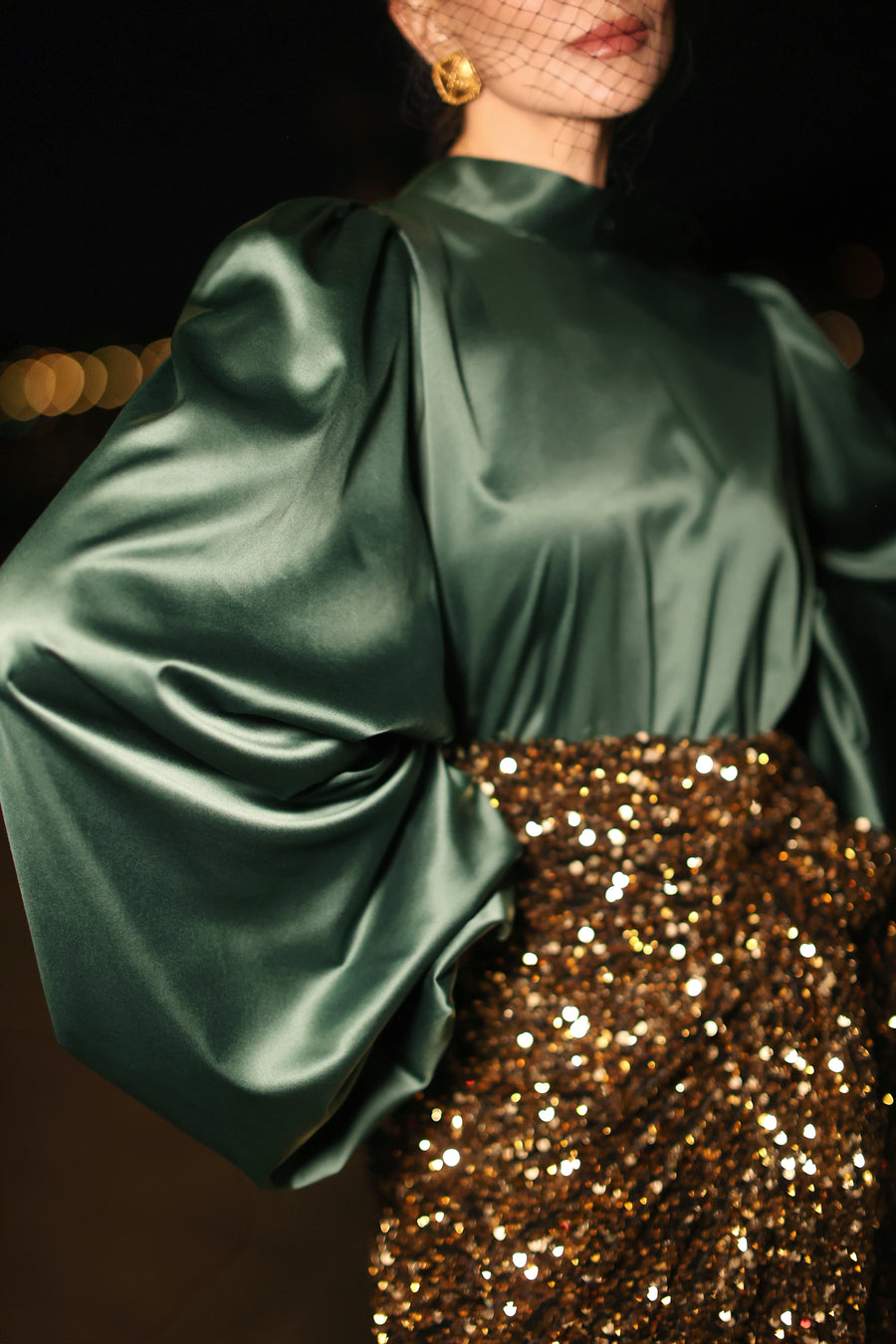 Green Satin Baroque Blouse