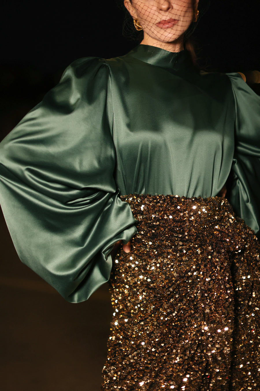 Green Satin Baroque Blouse