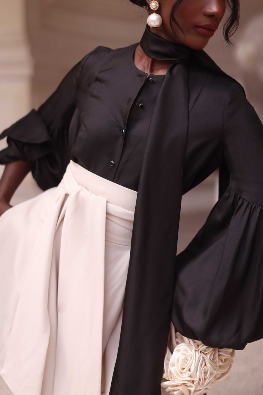 Black Foulard Silk Blouse