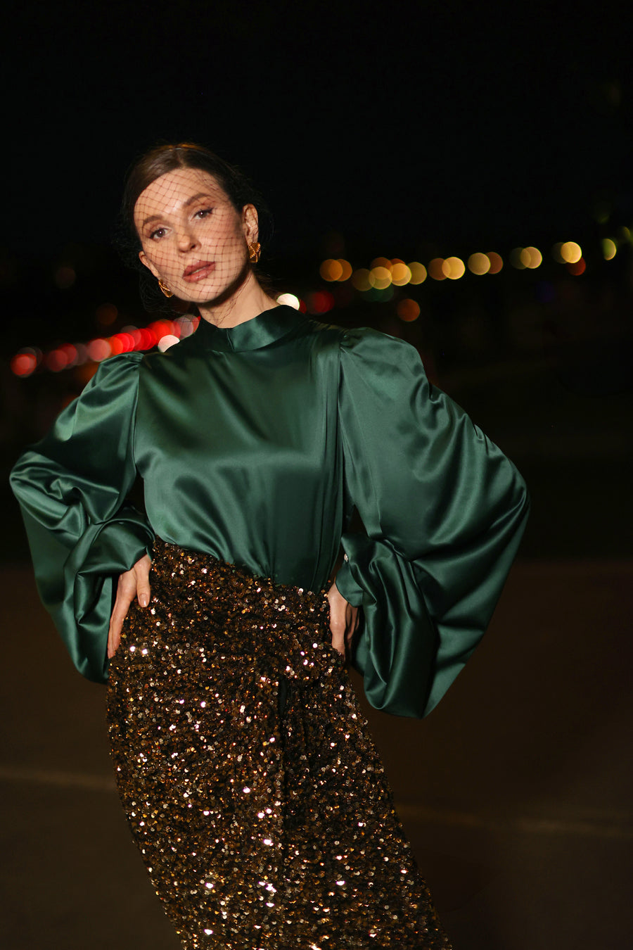 Green Satin Baroque Blouse