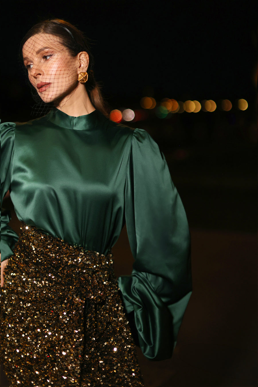 Green Satin Baroque Blouse