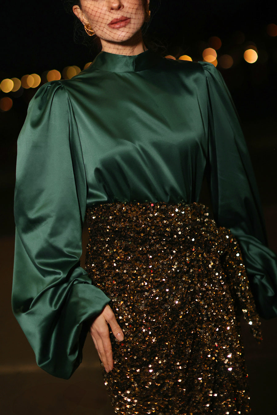 Green Satin Baroque Blouse