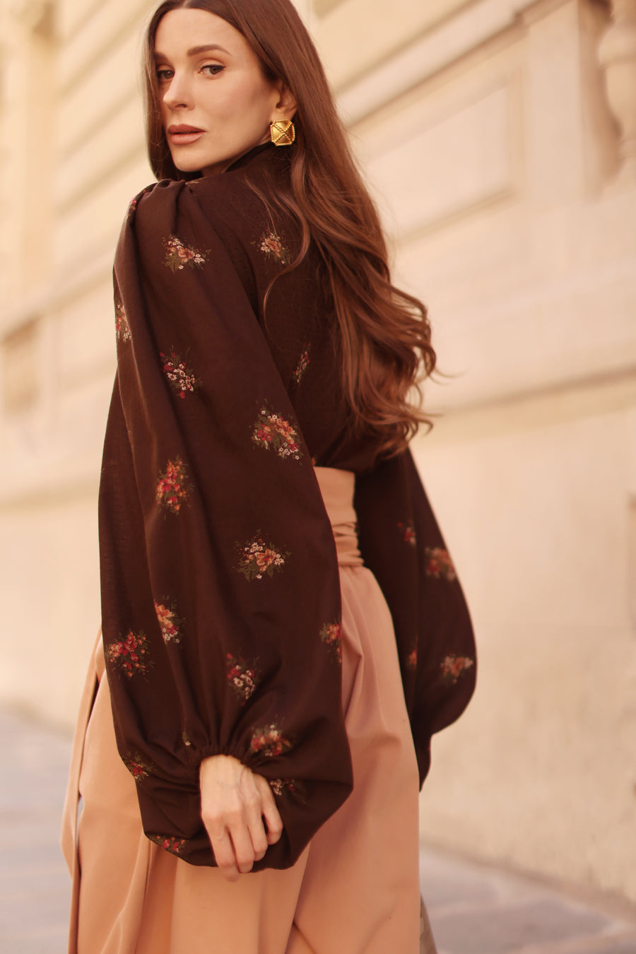 Brown Bouquet Rococo Blouse