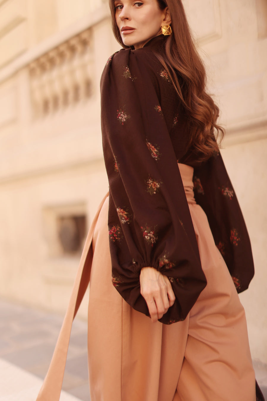 Brown Bouquet Rococo Blouse