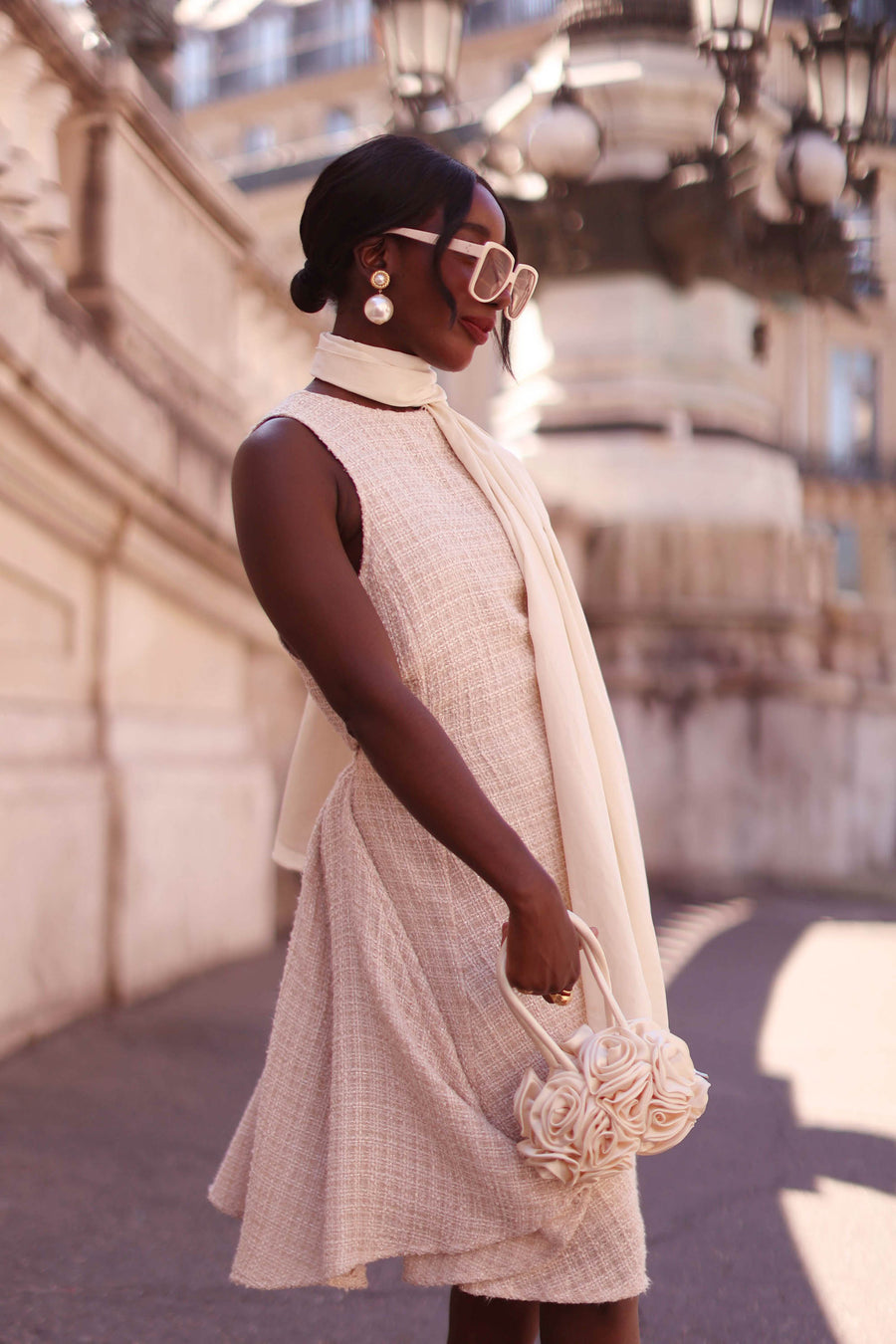 Beige Tweed Swing Dress