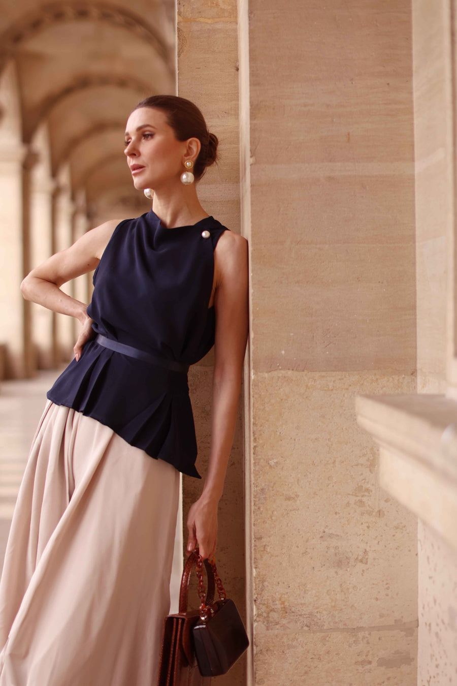 Navy Orsay Blouse