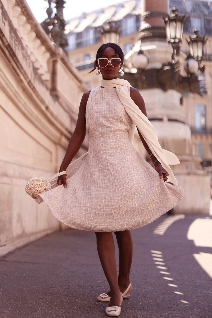 Beige Tweed Swing Dress
