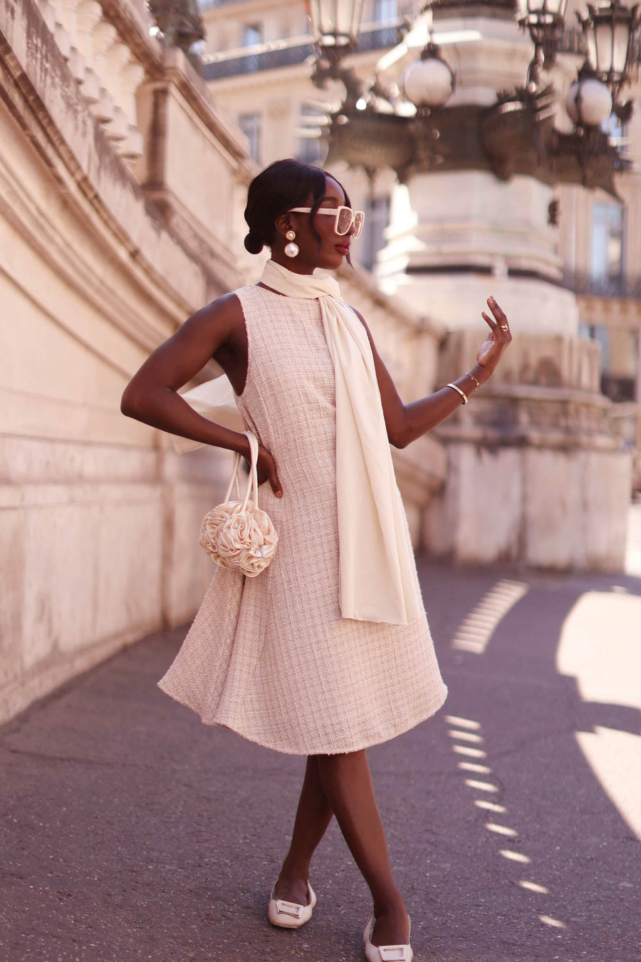 Beige Tweed Swing Dress