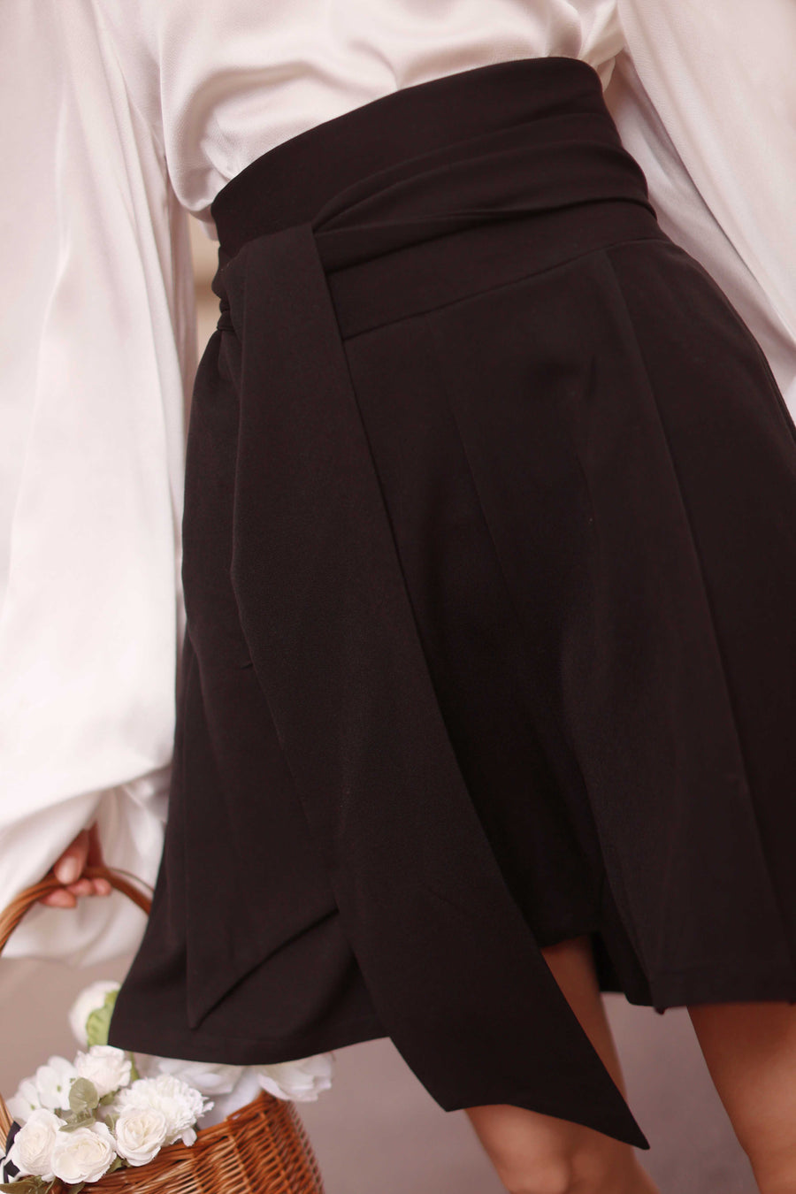 Black Tailored Wrap Shorts