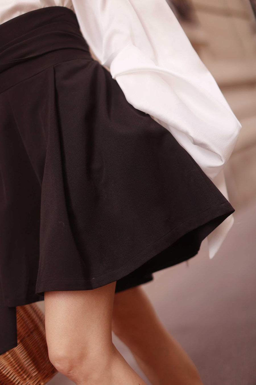 Black Tailored Wrap Shorts