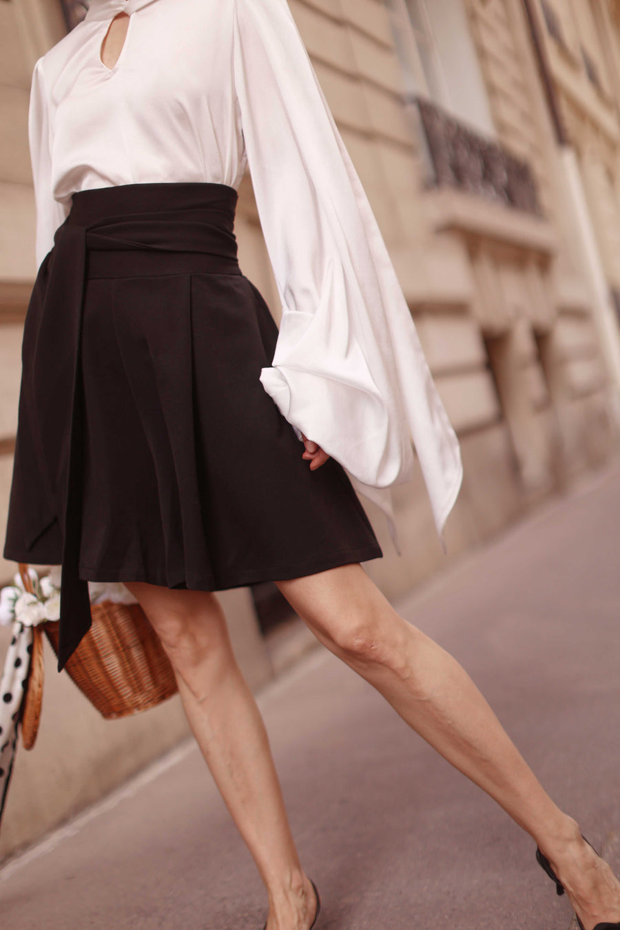 Black Tailored Wrap Shorts