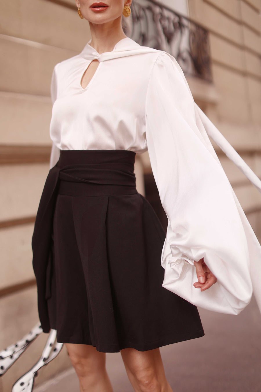 Black Tailored Wrap Shorts