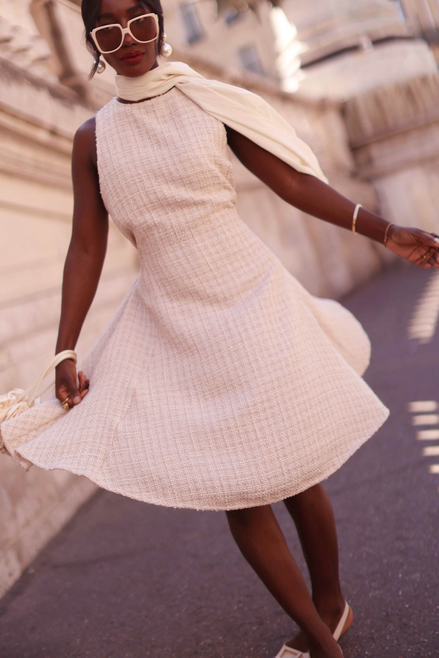 Beige Tweed Swing Dress