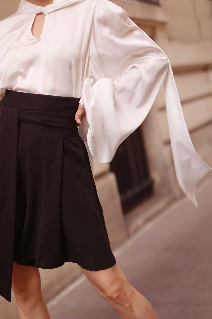 Black Tailored Wrap Shorts