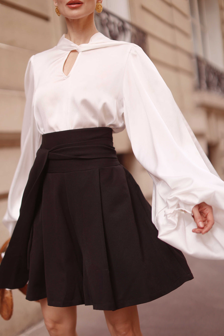 Black Tailored Wrap Shorts