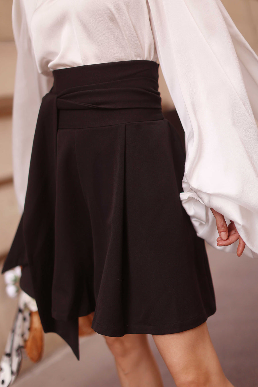 Black Tailored Wrap Shorts