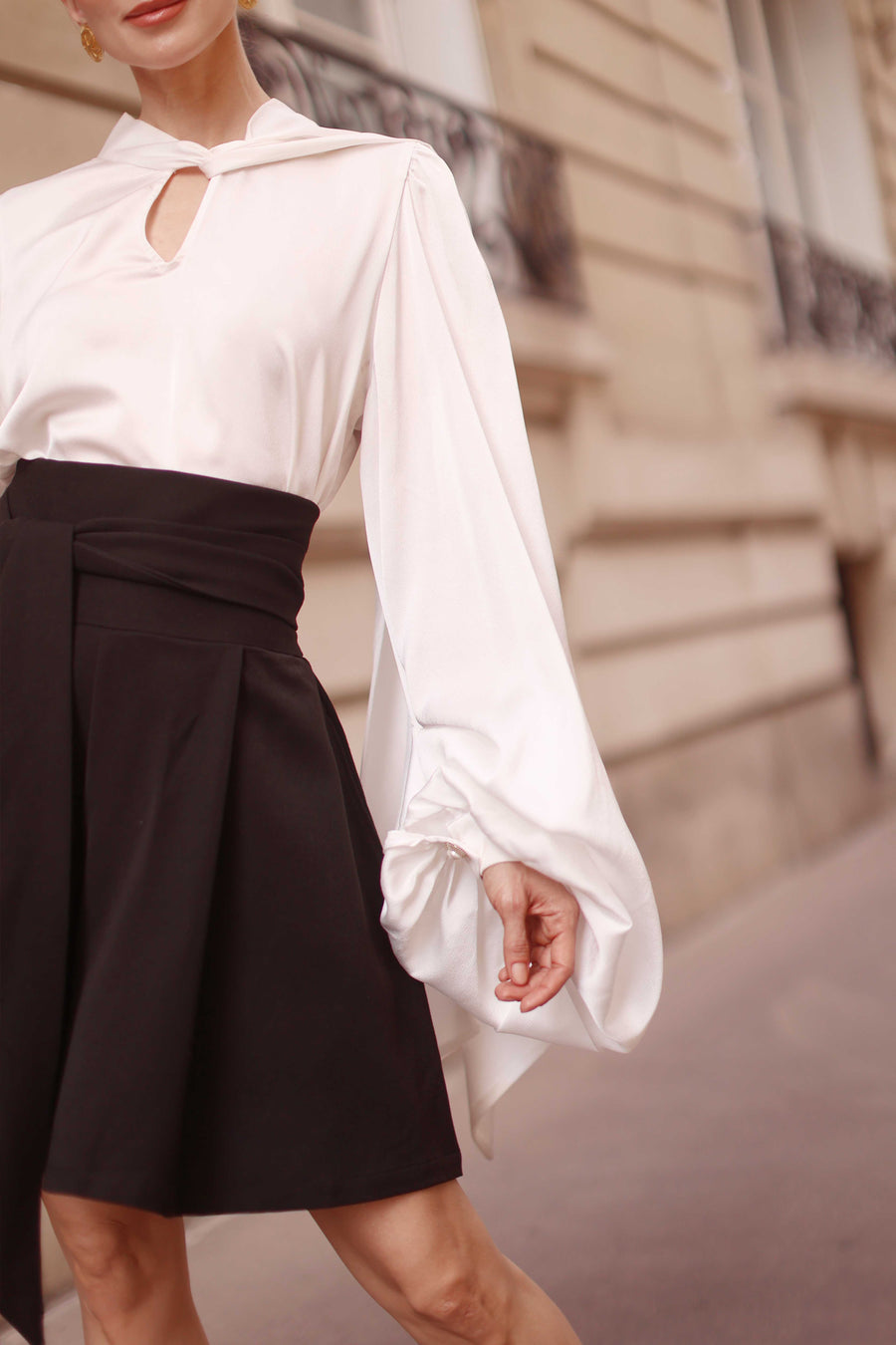 Black Tailored Wrap Shorts