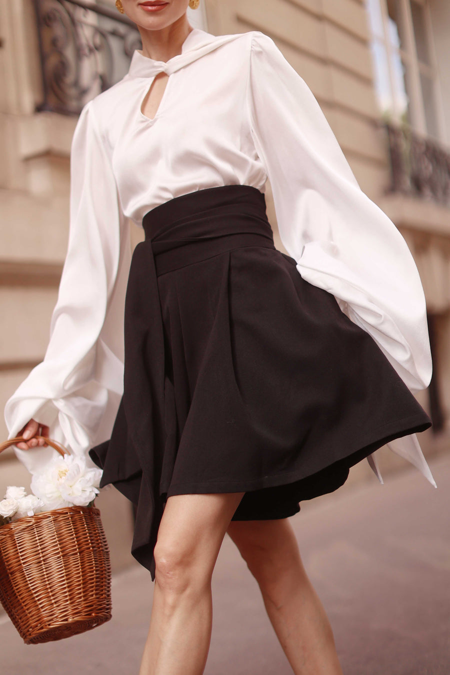 Black Tailored Wrap Shorts