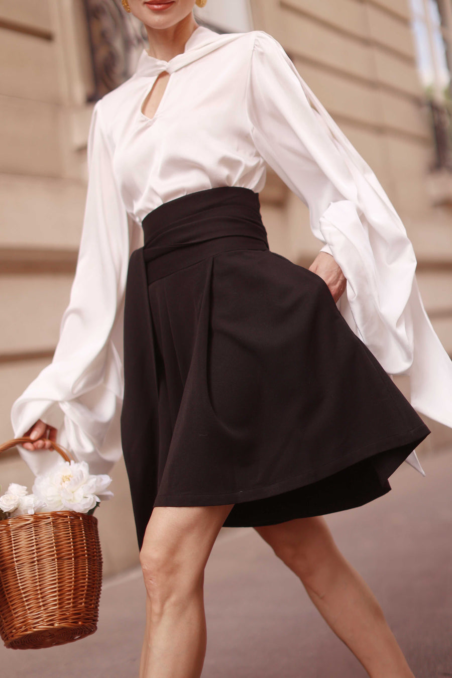 Black Tailored Wrap Shorts