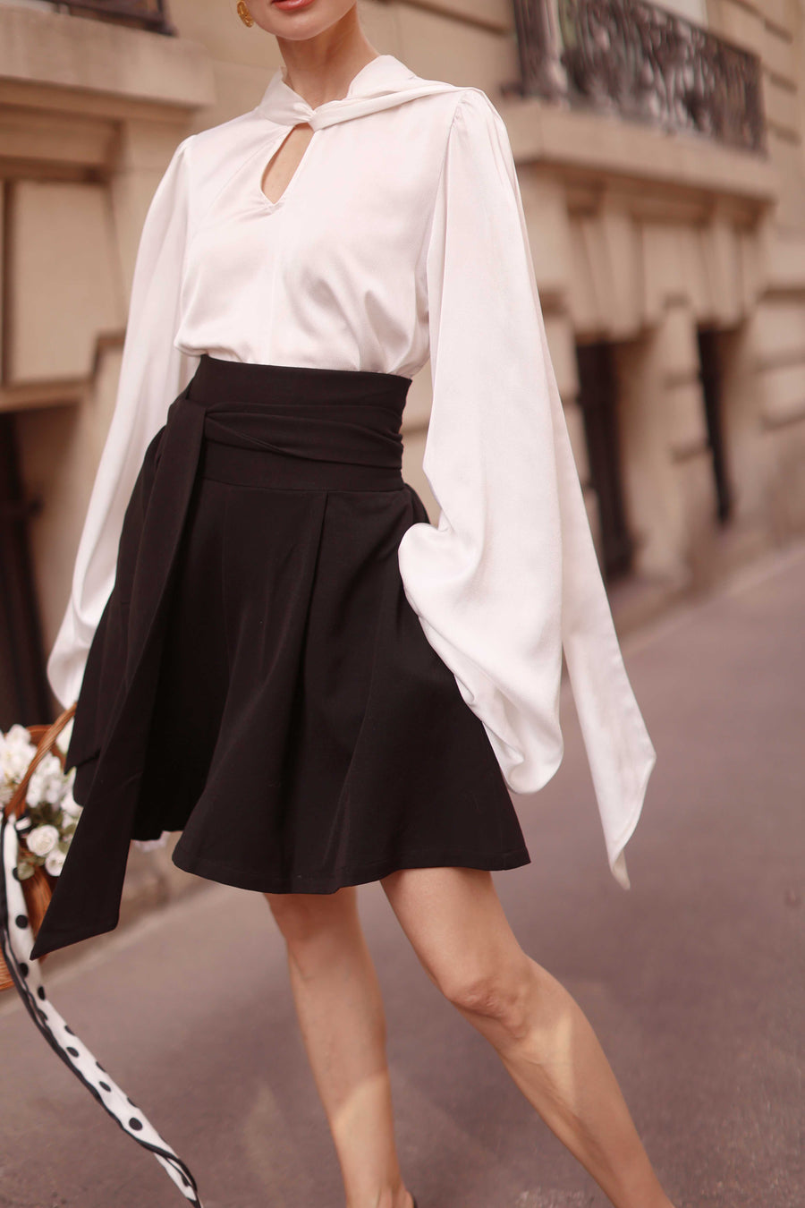 Black Tailored Wrap Shorts