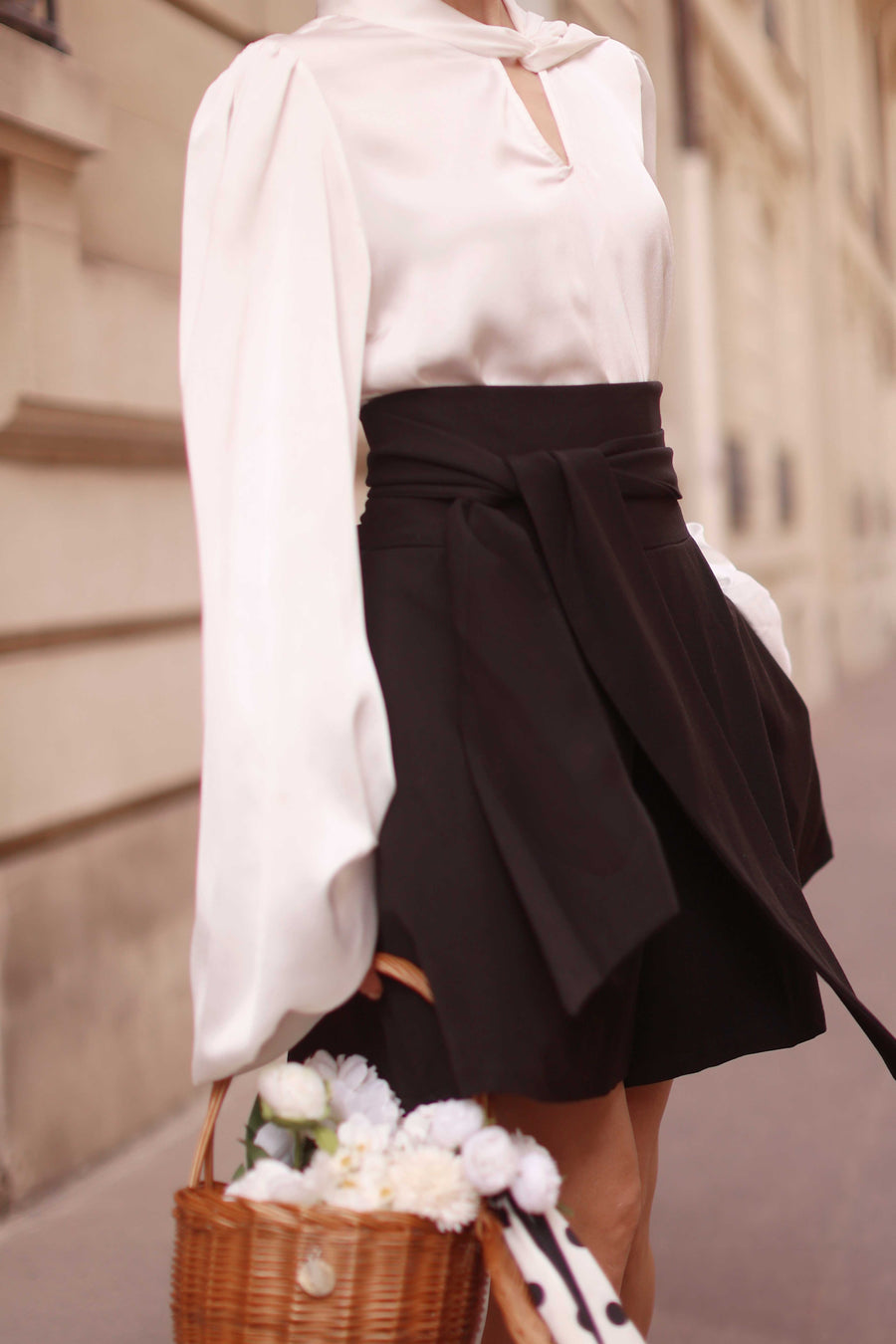 Black Tailored Wrap Shorts