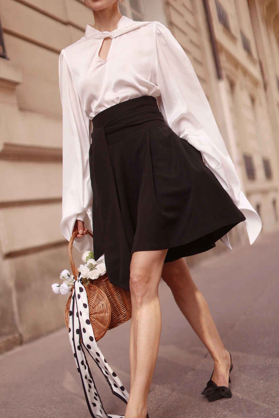Black Tailored Wrap Shorts