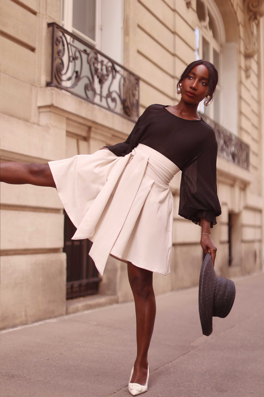 Cream Tailored Wrap Shorts